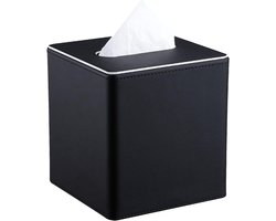 Cube Tissue Box Cover - Decoratieve Tissue Box Houder voor Thuis - Kantoor - Auto - Stijlvolle PU Leren Tissue Box voor Bureau of Kaptafel (Zwart, Vierkant)