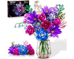 CUBIMANA Paars Rozen Boeket Bouwsets - 1054 Delen 21 Bloemen Met LED Licht - DIY Bloemen Decoratie Bouwpakket voor Haar Kinderen 8+