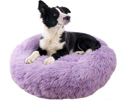 Cuddly Donut Kattenbed en Hondenbed, Rond Fluffy Bed voor Kleine en Middelgrote Honden, Diameter 60 cm, Paars en Comfortabel Kussen
