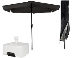 CUHOC Parasol 300 cm Zwart - Inclusief Witte Verrijdbare Vulbare Parasolvoet 40-60 kg + Redlabel Parasolhoes