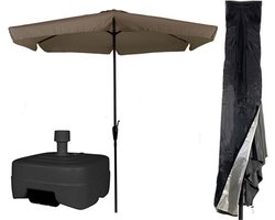 CUHOC Taupe Parasol - Parasolhoes - Extra Zware Vulbare Verrijdbare Parasolvoet - parasol met voet, parasol met hoes en voet, stokparasol met hoes en voet