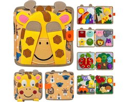 Cuhostki - 1 Stuk - Busy Board Book Montessori Speelgoed - Montessori Busy Board - Kinderspeelgoed - Onreepbaar Feltboek voor Kinderen - Geel - Katoenachtig - Educatief - Draagbaar - Voor 1-3 Jaar
