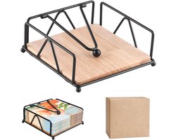 Cuhostki - 1 stuks - Vierkante Servethouder - IJzeren Constructie - Zwart Met Houten Blad - Compact Design - Praktisch Opbergen