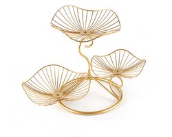 Cuhostki 1Pcs Iron Three Tier Fruit Stand Leaf Design Golden