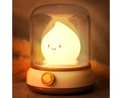 Cuhostki 1x Retro Olielamp Nachtlampje Kinderen - Geel USB Oplaadbare Slaaplamp Met Kaarslichtmodus & 15-Min Timer