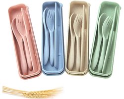 Cuhostki 4pcs Eco-Friendly Wheat Straw Cutlery Set - Portable - Multi-Color