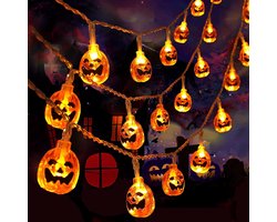 Cuhostki Halloween Lantaarns Decoratie - Halloween Pompoen Lampjes - Gele LED Lantaarns Decoratie Met 30 Lampjes & 2 Lichtstanden Voor Binnen En Buiten