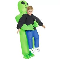 Cuhostski 1-Pack Opblaasbaar Kostuum, Groen, Voor Kinderen Van 1,2-1,5 m - Met Ventilator, Snel Opblaasbaar