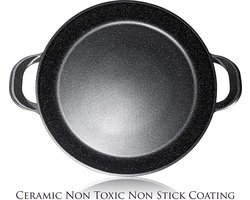 CUILINA Paella pan – Duitse GREBLON antiaanbaklaag Marmer coating - 36 cm- voor Inductie en alle warmtebronnen - Met afneembare siliconen handvatten.