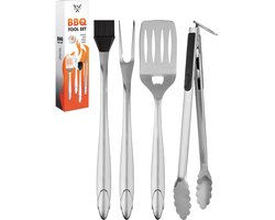 Cuisimax Premium BBQ Accesoires set - 4 Delig - RVS - BBQ Tang / Borstel / Spatel / Vork - BBQ gereedschap - Barbecue Accessoires