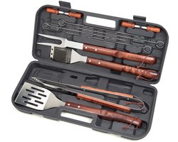Cuisinart BBQ Accesoires - Set van 13 stuks - RVS Barbecue Gereedschap met Hout - Met o.a. Spatel, Grilltang en Maishouder - In Koffer - 45 cm