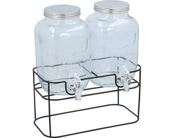 Cuisine Elegance Dubbele Drankdispenser - Waterdispenser 2x4L - Limonadetap met Kraantje en Houder - Watertap 33 x 17 x 32cm - Sapdispenser - Glas