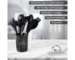 Cuisine Tools Keukengerei set Zwart - Kookgerei set 9 delig - Keuken gereedschap - Siliconen - Marmer - BPA Vrij & Plastic Vrij - Hittebestendig - Ophangbaar - Koken accessoires - Koken - Cadeau