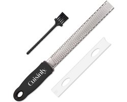 Cuisinly® Premium RVS Rasp Zester - Handrasp lang - Citroenrasp - Kaasrasp - Gemberrasp - Knoflookrasp - Incl beschermhoes & borstel