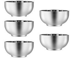 Culinique® 5-delige XL RVS Kommenset – Extra Grote Dubbelwandige Soepkommen Ø19,5cm – Breukvaste Hittebestendige Salade- en Noodlekommen – Roestvrijstalen Maaltijdkommen voor Keuken & Horeca