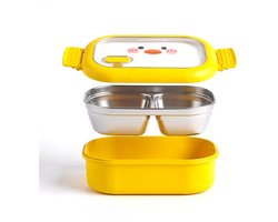 Culinique® Lunchbox Roestvrij Staal - 1000ml - Schattige Gele Eend Lunchtrommel Design - Lunch Bakje BPA-vrij – Met Deksel - Bento Box – RVS Broodtrommel voor Kinderen en Volwassenen - Cadeau tip - Meal Prep Bakje - Duurzame Lunchdoos voor School