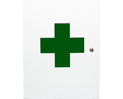 Culinorm Medicijnkastje van staal met slot - 35cm x 45 cm x 15 cm  - Wit met groen kruis