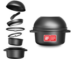 CuliStack® Essential Pannenset 8-delig, Stapelbaar, Ruimtebesparend, Ovenbestendig, Afneembare handgreep, Pannenset Inductie, PFAS-vrij, Anti-aanbaklaag, Deksel met afgietfunctie, Zwart
