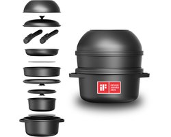 CuliStack® Pro Pannenset 12-delig - potten- & pannenset met afneembaar handvat - stapelbaar en ruimtebesparend - anti-aanbaklaag PFAS-vrij - kookset voor inductie en keramische kookplaat - eenvoudig schoon te maken