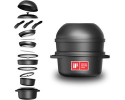 CuliStack® Ultimate Pannenset 16-delig- potten- & pannenset met afneembaar handvat - stapelbaar en ruimtebesparend - anti-aanbaklaag PFAS-vrij - kookset voor inductie en keramische kookplaat - eenvoudig schoon te maken
