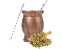 Cup Set met Mate Stro en Schoonmaakborstel voor Mate Thee - Houten Mate Tea Accessoires