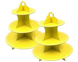 Cupcake Stand 3-traps - Stevige Karton Houder - Etagere voor Feestjes - Geel - Ideaal voor Verjaardagen en Bruiloften - Diameter 6,3/8,3 Inch - Taartstandaard