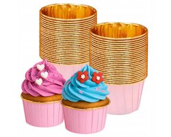 Cupcake Vormpjes - Roze-Goud Design - 50 stuks - Papier & Aluminium - 50mm diameter