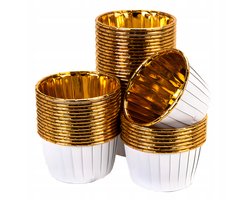 Cupcake Vormpjes - Wit-Goud Design - 50 stuks - Papier & Aluminium - 50mm diameter
