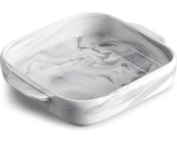 Currentgoodz - Marmeren Ovenschaal - Ovenvorm - Bakschaal - Vierkant - 1500ML - Marmer - Wit - Grijs