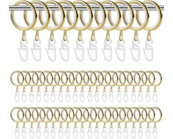 Curtain Rings met Haakjes - 50pcs Metaal - Noiseless Ring - Binnen Diameter 27mm - Voor de Meeste Gordijnroedes - Gouden Kleur