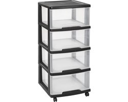 Curver Essentials ladesysteem - 4x20 liter - Zwart - Met wielen