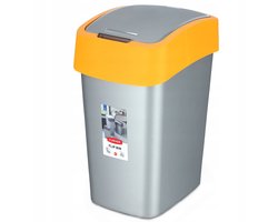 CURVER Flip Bin afvalemmer met klapdeksel, 50 liter, zilver/oranje