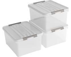 Curver Handy+ Opbergbox - 35L - 3 stuks - Transparant met deksel