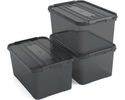 Curver Handy+ Opbergbox - 50L - 3 stuks - Grijs