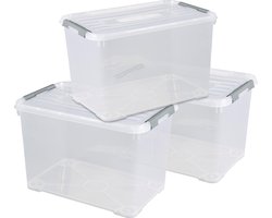 Curver Handy+ Opbergbox - 65L - 3 stuks - Transparant met deksel