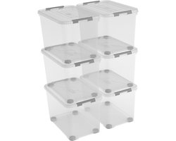 Curver Handy+ Opbergbox - 65L - 6 stuks - Transparant met deksel