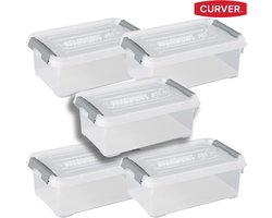 Curver Handy+ set van 5 transparante stapelbare opbergboxen 4L