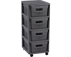 Curver Infinity Dots Ladesysteem - 4 lades van 11L - met wieltjes - 36x30×66 cm - Antraciet