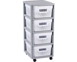 Curver Infinity Dots Ladesysteem - 4 lades van 11L - met wieltjes - 36x30×66 cm - Grijs/Wit