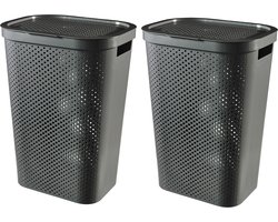 Curver Infinity Dots Wasmand met deksel - 60L - 2 stuks - Antraciet