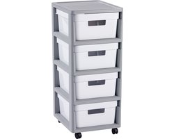 Curver Infinity Ladesysteem - 4 lades van 11L - met wieltjes - 36x30×66 cm - Wit