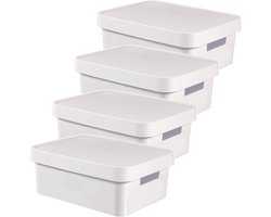 Curver Infinity - Opbergbox met deksel - Opberger - Kunststof - 11L - Wit - 4 stuks
