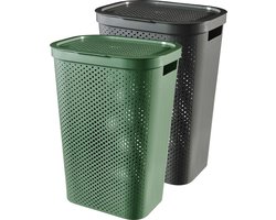 Curver Infinity Recycled Dots Wasmand met deksel - 60L - 2 stuks - Antraciet + Groen