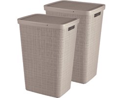 Curver Jute Wasmand met deksel 58L - 2 stuks - Taupe