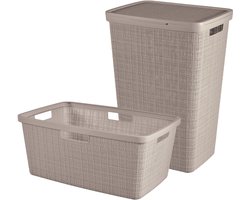 Curver Jute Wasmand met deksel 58L + Wasmand 46L - Taupe