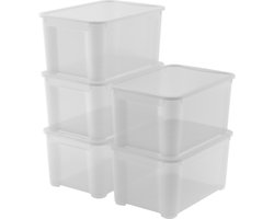 Curver KIS T-Box Opbergbox met deksel - 47L - set van 5 stuks - 55,5x39x28,5 cm - Transparant