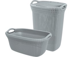 Curver Knit Wasmand met deksel 57L + Wasmand 40L - Blauw/Grijs