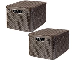 Curver Rattan Style Opbergmand - Met Deksel - 30 liter - Bruin - 2 stuks