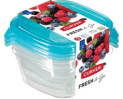 Curver Set Fresh&Go Vierkant - 3x0,25l - Transparant /Blauw