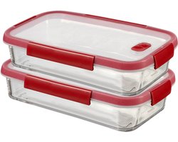 Curver Smart Cook Ovenschaal - Glas met deksel - Set van 2 x 2,3L - Rood/Transparant